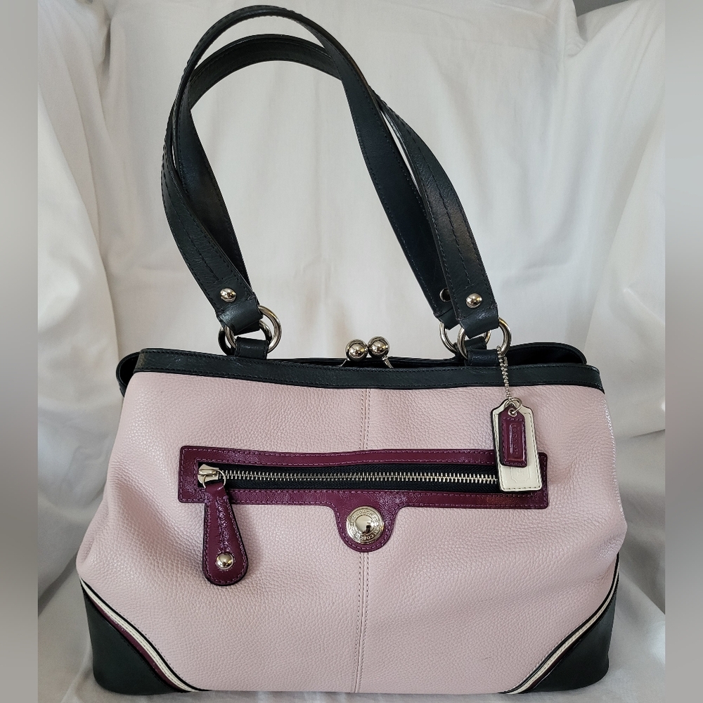 Coach Kisslock Laura Spectator Violet/Navy/Plum Pebbled Leather purse
